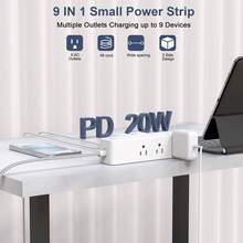 JcBlaon 扁平插头电源条，5 英尺延长线，9 英寸宽交流电三面多插座，带过载保护的墙式充电器，适用于家庭、办公室、旅行