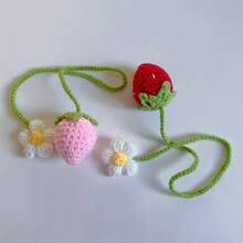 Handmade Strawberry Car Ornament - A Red And White Fruit Decoration With Green Leaves. Can Be Used As A Crochet Bookmark, Bag Charm, Or Home/Car Decoration. A Lovely Kitchen Or Car Accessory, A Gift For Women, A Strawberry Decoration, A Home Decor, Full Of Imaginative Design, Fine Stitches, Suitable For Diy Enthusiasts, Soft Yarn, Perfect For Craft Lovers. - Multicolor - View 3
