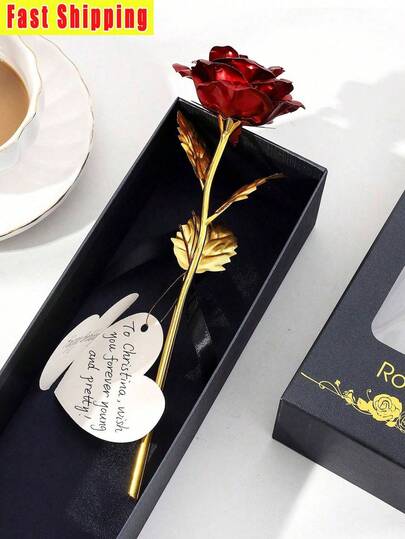 Gold Foil Rose Gift Box, Artificial Flower With Gold Card, Holiday Gift Decoration Accessories, Gold Foil Flower Chocolate Gift Box Accessories, Home Decor Vase Decoration Preserved Flower, Suitable For Teacher's Day, Valentine's Day, Wedding Anniversary, Mother's Day, Home Decor, Preserved Crystal Rose, Valentine's Day Gift, Birthday & Graduation Gift, Product Accessories Shipped As Actual