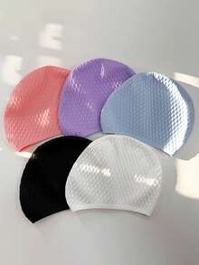 1pc Silicone Swimming Cap, Comfortable Bathing Cap, Suitable For Curly, Short, Medium Long Hair, Unisex, Keeps Hairstyle Intact - Multicolor - View 1