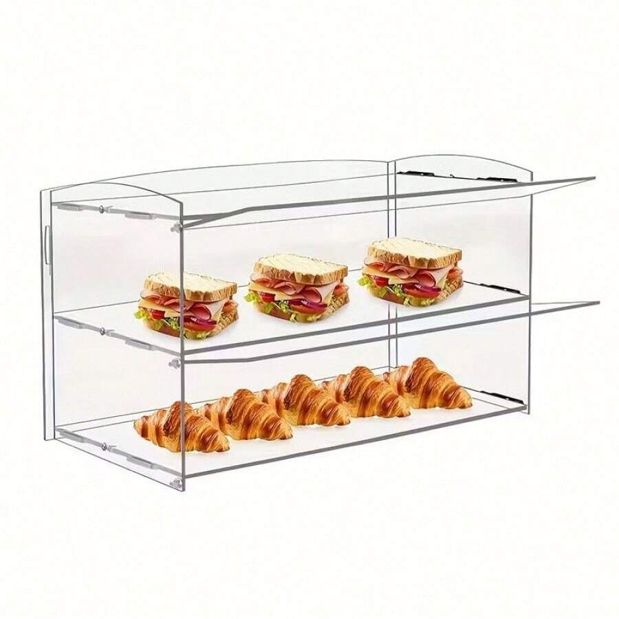 Double-Layer Flip-Top Acrylic Bread Display Cabinet, Commercial And Household Kitchen Reusable Square Pastry Cabinet.Lower Shelf Can Hold Donuts, Cupcakes, Bread, And Fruits.It Is Dust-Proof, Scratch-Resistant, Easy To Clean, And Can Be Used Countertop Storage. - 1 - 查看 1