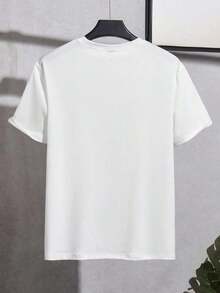 Manfinity Homme Men's Letter Print Round Neck Short Sleeve Casual Slim Fit T-Shirt, Summerlatest Fashion - 白2 - 查看 2