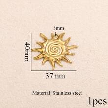 1件不锈钢镀18K金吊坠，饰有太阳、月亮、花朵和蝠鲼图案，DIY珠宝制作配件，女士不锈钢吊坠 - 29吊墜 - 查看 13
