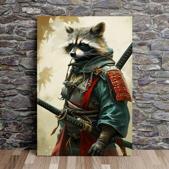 1pc, Canvas Poster, Modern Art, Raccoon Warrior Art Print, Vintage Canvas Poster, Warrior Raccoon Wall Art, Warrior Animal Portrait, Ideal Gift For Bedroom Living Room Hallway, Wall Art, Wall Decor, Winter Decor, Room Decor, Wall Arts, Posters, Hangable, Suitable For Home Decor, Wall Decor, Bathroom Decor, Bedroom Decor, Living Room Decor, Kitchen Decor, Office Decor - Canvas Material (Optional Frame)
