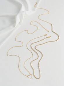 Tkool 2条优雅时尚心形链条镶嵌立方氧化锆全锆石腰链，适合海滩度假配饰 - 金黃色 - 查看 6