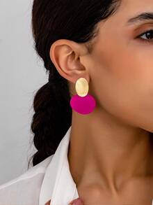 2pcs/Set Minimalist Textured Oval & Round Colorful Painted Women Dangle Earrings - Geometric Circle - View 2