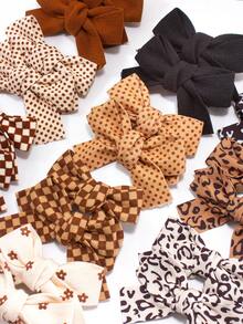 8个随机颜色美拉德印花蝴蝶结、格子、波点发夹，优雅别致的女孩发饰，适合日常佩戴和派对，秋冬季 - 彩色 - 查看 3