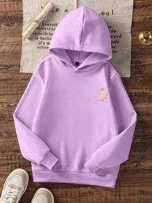 1pc Tween Girls Casual Printed Pullover Sweatshirt, Thermal Lined, Long Sleeve, Autumn/Winter - Mauve Purple - View 4