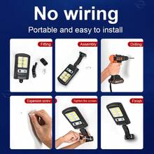 Luz solar LED potente con 3 modos de iluminación, luz de pared para calle con sensor de movimiento para jardín, patio, porche, camino, granja, luz decorativa - Negro - Ver 11