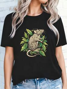 Rat Lover Colorful Portrait Motif Rodent Pet Cute Rat Owner T-Shirt008 - Black - View 4
