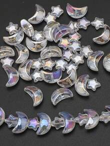 30 piezas de cuentas de vidrio con baño electrolítico de estrellas y lunas surtidas, 8mm de estrella y 9*14mm de luna lisa, suministros para hacer joyas DIY - 15 estrellas + 15 lunas - Ver 15