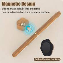 1个木纹旋转灯，镜前灯，触摸开关，暖光、白光、自然光三种模式可选，LED灯，室内照明，仙女灯，可旋转，橱柜灯，适用于卧室、厨房、客厅，可用作阅读灯、床头灯、家具装饰、室内照明。 - 木紋旋轉燈 - 查看 10