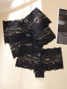 3pcs/Pack Black Lace Trim Ladies Panties, Sexy & Comfortable Briefs - Multicolor - View 3