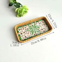 Bandeja decorativa hecha a mano de ratán y concha de 8.66 X 4.72 X 1.18 pulgadas, organizador de escritorio, soporte para llaves de entrada - Multicolor - Ver 23