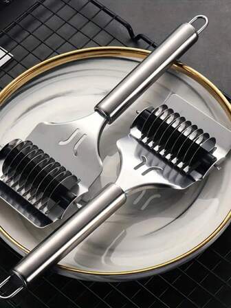 1 pieza Cortador manual de fideos de acero inoxidable, cuchillo rodante que separa uniformemente - Herramienta multifuncional para hacer pasta y lasaña de uso doméstico, herramienta de cocina afilada, diseño de mango elegante, mecanismo de empuje suave, máquina de cortar fideos de acero inoxidable para uso doméstico, adecuada para pasta