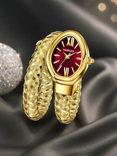 1pc Women's Luxury Niche Lightweight Exquisite Roman Vintage Gold Snake Shaped Fashion Steel Band Quartz Watch