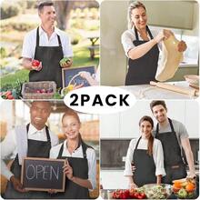2 Pack Adjustable Bib Apron With 2 Pockets Chef CooFKing Kitchen Restaurant Aprons For Women Men,BlackPinstripe - 黑色細條紋 - 查看 8