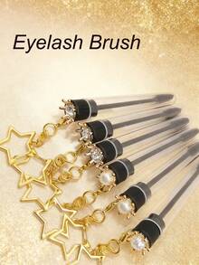 1/3/5件套钻石珍珠皇冠星形钥匙扣睫毛刷眉刷便携管状化妆刷套装，方便旅行化妆工具 - 彩色 - 查看 3