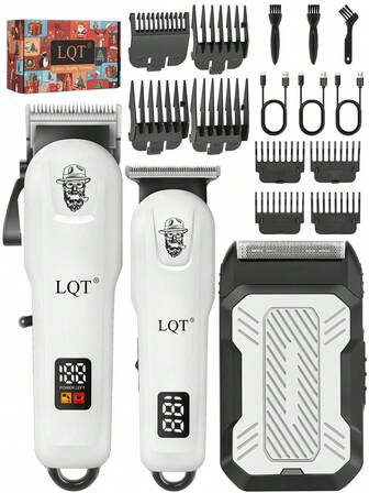  LQT 1/2/3件套[多功能理发器套装]专业男士理发器套装，可充电电动理发器和剃须刀，男士胡须修剪器，头发和身体护理器，家用理发造型套装，送给爸爸/男朋友的礼物