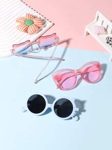 一套3副，适合4-8岁女孩，糖果色可爱猫耳休闲猫眼时尚眼镜，适合假日郊游、节日礼物和派对佩戴。 - 彩色 - 查看 4