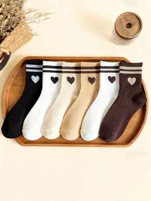 1/6 Đôi tất dài đến bắp chân họa tiết trái tim sọc kaki dành cho nữ - Tối giản, Thoải mái, Thường ngày, Mềm mại - Thích hợp để mặc hàng ngày, thể thao, phong cách đại học - Nhiều màu - Xem 4