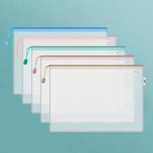 5/10pcs Super Large Grid Waterproof Zipper File Bags - A3/A4/B4/A5/B5/B6 Transparent, Durable Student And Professional Document Organizers, Ideal For Paper And Test Storage - Multicolor - View 16