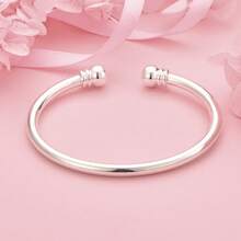 925 Sterling Silver Plated Cuff Bracelet For Men And Women Fashion Smooth Open Bangle Elegant Jewelry For Wedding Party - Silver - View 3