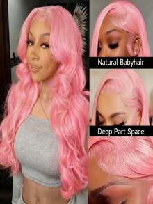Baby Pink Wig Human Hair 250 Density Light Colored Body Wave Lace Front Wigs Human Hair 13x4 HD Natural Water Wavy Glueless Wigs Human Hair Pre Plucked With Baby Hair Brazilian Remy Wigs Human Hair Put On And Go - SPink - Xem 4