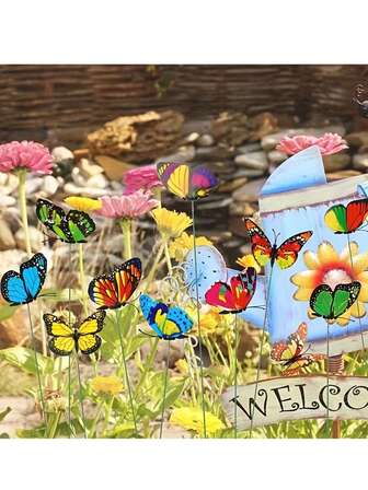 10개 혼합 색상 나비 정원 장식 말뚝, 3D 입체 나비 시뮬레이션, 정원 장식용 창의적인 재료 - 정원 및 테마 파티 장식 디자인에 적합
