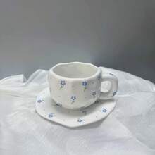 2个陶瓷咖啡杯，休闲水杯，牛奶杯，夏季饮具，厨房用品，家用厨具，生日礼物，手工不对称陶瓷咖啡杯碟套装，彩绘图案马克杯 - 多選 - 查看 11