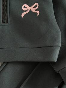 2pcs Baby Girls' Casual Butterfly Print Drop Shoulder Crew Neck Long Sleeve Sweatshirt And Pants Set, Thermal Lined Hoodie And Trousers Outfit, Autumn/Winter - Dark Grey - View 5