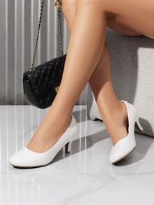 Women's Low Heel Court Pumps Solid Color Elegant Bridal Wedding Shoes - 白色 - 查看 9
