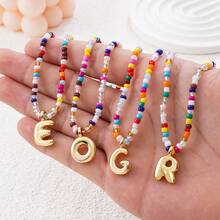 Bohemia Stainless Steel Letters Initial Pendant Necklace Diy Name Simulated Pearls Bead Necklaces For Women Pearl Woman's Choker Jewelry - Multicolor - View 1