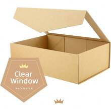 Large Kraft Gift Box With Window, 13.5x9x4.1 Inches Clear Gift Box For Present Contains Ribbon, Card, Groomsman Proposal Box Witagnetic Lid,30187507 - 霧霾藍 - 查看 5
