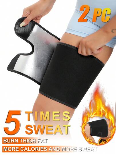2 件男女通用健身运动跑步桑拿大腿汗巾，腿部训练工具，可扩展大腿修剪器，可调节塑形腿套，运动健身腿套，休闲弹性纤维（尼龙）适合所有季节健身房配件