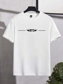 Manfinity Homme Men's Letter Print Round Neck Short Sleeve Casual Slim Fit T-Shirt, Summerlatest Fashion - 白2 - 查看 3