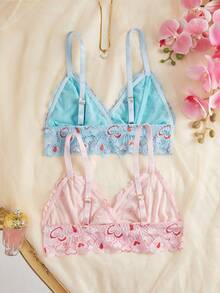 2pcs Women Floral Print Wireless Bras, Comfortable Casual Thin Breathable Sports Bras With Racerback Design - Multicolor - View 5