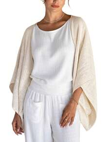 Shrug Cardigan For Women Fashionable Lightweight Solid Color Open Front Loose Cover Up - 白色 - 查看 2