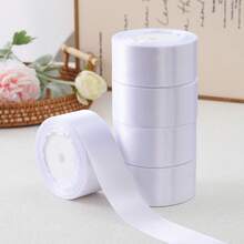1 Roll 0.6cm/4cm Width Satin Ribbon For Handcraft, Cakes Wrapping Baking And Hair Accessories, - White - View 5