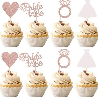 12pcs Bride Party Cupcake Toppers With Heart Ring Dress, Bride Party Cupcake Picks, Bride, Wedding, Bachelorette Party, Bachelorette Party Supplies, Bridal Shower, Wedding Decor, Wedding Accessories, Bridal Party, Party Supplies, Bridesmaid Gifts, Wedding Guest Favors, Wedding Supplies, Cake Decorations, Party Decorations, Cupcake Toppers, Afternoon Tea, Birthday Candles, Mother's Day