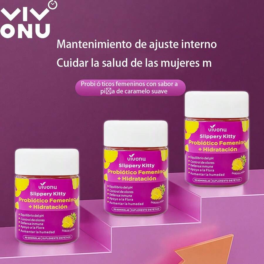 VIVONU Caramelos blandos probióticos femeninos más caramelos blandos hidratantes, caramelos blandos de equilibrio femenino, caramelos blandos probióticos con sabor a piña viginal salud vaginal femenina, equilibrio de pH de levadura - 3 botellas - Ver 1