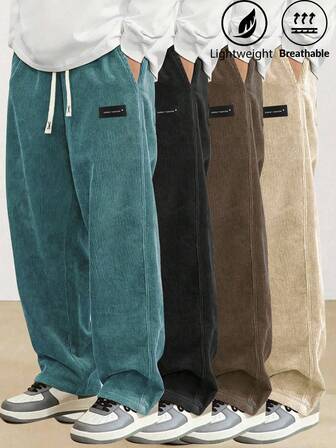 男士松紧腰灯芯绒抽绳裤，复古直腿休闲运动裤，适合春秋季