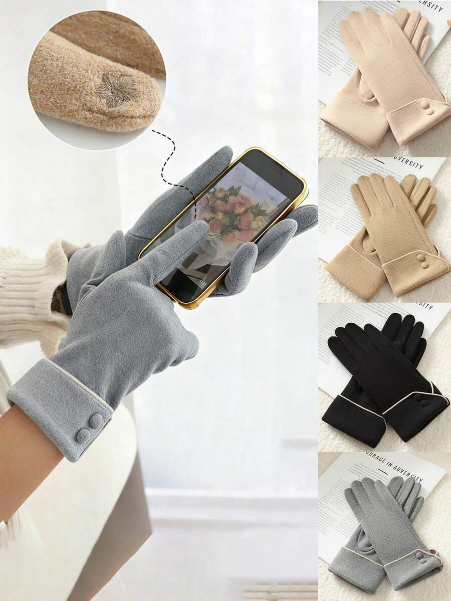 1 Pair Of Winter Warm Gloves, Windproof, Lined With Warmth, Supporting Touch Screen, Suitable For Cycling And Driving, All Finger Design, Elegant And Fashionable - Multicolor - View 1