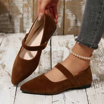 Nya moderiktiga mångsidiga damskor, spetsiga tåskor med en enda rem, bekväma utomhusskor i grunda bruna för hösten
