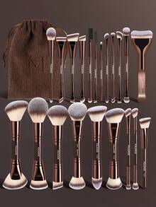 MAANGE 16/17/22/38pcs Professional Makeup Brush Set, Includes Dual-Ended Travel Makeup Brushes + Storage Bag, Contains Foundation Brush, Face Brush, Highlighter Brush, Powder Brush, Blush Brush, Concealer Brush, Contour Brush, Nose Brush, Eye Shadow Brush, Eyeliner Brush, Eyebrow Brush And Detail Brush, Suitable For Home Or Travel Use, Applicable For Liquid, Cream And Powder Products, Can Be Used For Stippling, Blending And Facial Care, An Ideal Gift For Women And Girls - Coffee Brown - View 13