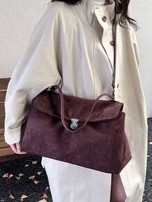 Autumn And Winter Simple Suede Lock Shoulder Bag Niche Retro Casual Commuting Large Capacity Armpit Bag Fashionable Bag - Coffee - View 11