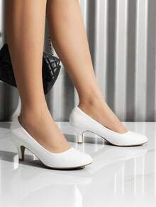 Women's Low Heel Court Pumps Solid Color Elegant Bridal Wedding Shoes - 白色 - 查看 8