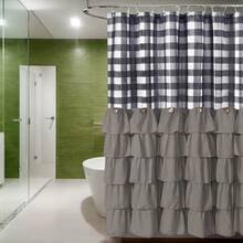 1pc Pure Polyester Coconut Button Ruffle Shower Curtain, Handmade Ruffle Trim, Pure Polyester Bathroom Accessory, Bathroom Window Curtain, 72*72inch/182cm*182cm - Multicolor - View 8