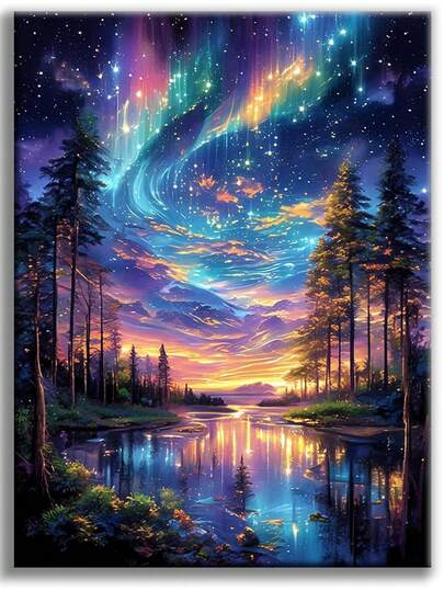 Bộ tranh đính đá phong cảnh cực quang 1 chiếc, tranh đính đá 5D DIY có đánh số, phù hợp cho người mới bắt đầu, tranh đính đá 5D tròn, nhiều kích cỡ, không khung