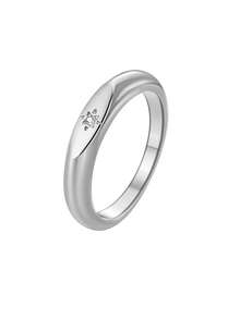 Charm-In Nhẫn tối giản đơn giản Nhẫn mạ bạc bằng đồng Nhẫn khắc hình ngôi sao đính đá Cubic Zirconia - Không gây dị ứng, chống phai màu, có thể xếp chồng lên nhau cho bé gái, món quà lý tưởng cho bạn gái, mẹ, vợ - quà sinh nhật, quà kỷ niệm - Bạc - Xem 9